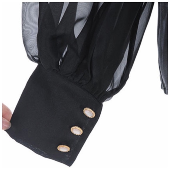 Black & White Sheer Organza Dramatic Bow Top - Picture 8 of 8